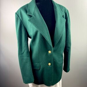 Liz Sport Vintage Green Gold Button Wool Blazer
